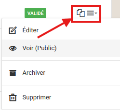 TODD Menu des actions sur un contenu