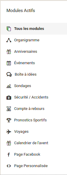TODD Menu type de modules