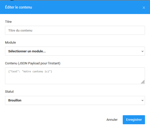 TODD Modale de création de contenu