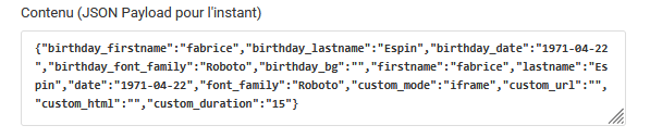 TODD Payload relatif à un contenu de type Anniversaire